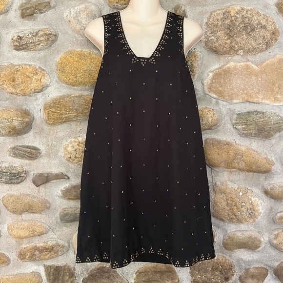 Free People Elegant Black Shift Dress with Gold Embellishments - Picture 1 of 9